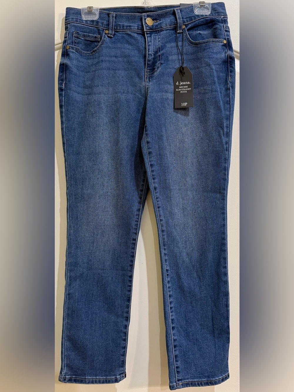 d. jeans Women's Petite Mud Rise Slim Straight Stretch Blue Denim Jeans Size 10P